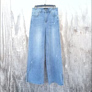 RISEN High Rise Wide Leg Jeans Ankle Split Women's Size 9/29 32" Inseam Med Wash